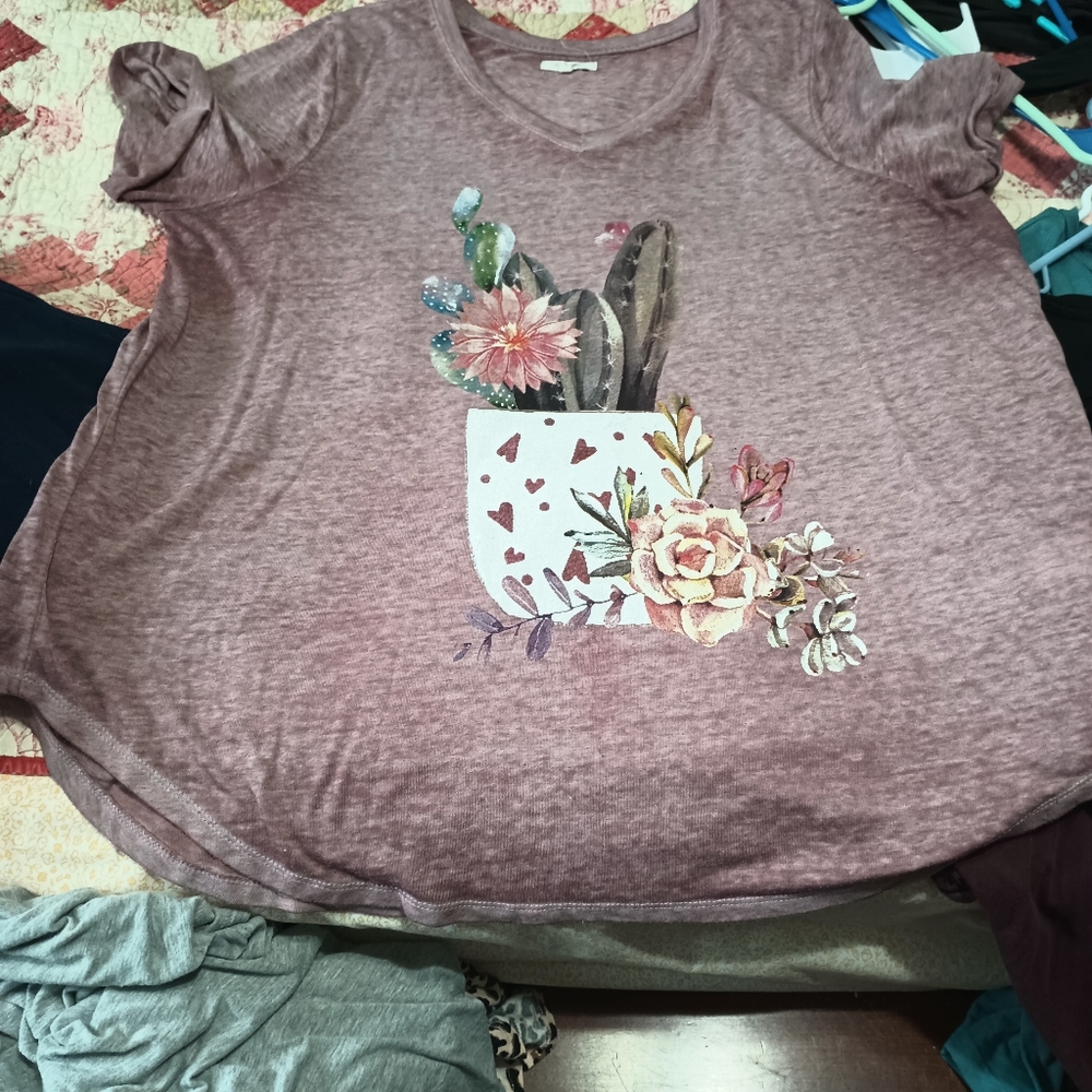 Women's Maurice's top dusty purple cactus design